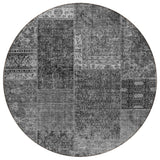 8' Gray Charcoal And Silver Round Patchwork Washable Indoor Outdoor Area Rug
