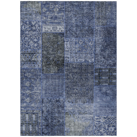 3' X 5' Navy Blue And Charcoal Patchwork Washable Indoor Outdoor Area Rug