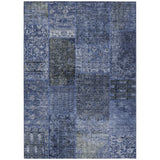 8' X 10' Navy Blue And Charcoal Patchwork Washable Indoor Outdoor Area Rug