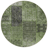8' Olive Green And Gray Round Patchwork Washable Indoor Outdoor Area Rug