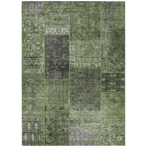 8' X 10' Olive Green And Gray Patchwork Washable Indoor Outdoor Area Rug
