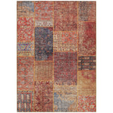 8' X 10' Red Orange And Blue Patchwork Washable Indoor Outdoor Area Rug