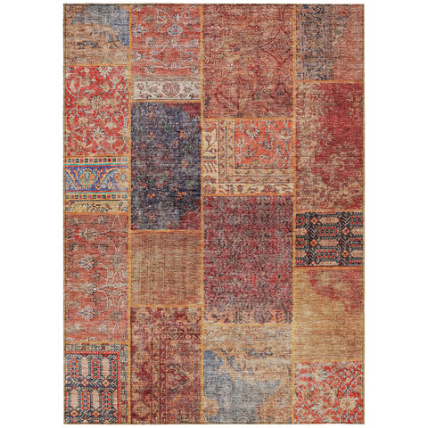 8' X 10' Red Orange And Blue Patchwork Washable Indoor Outdoor Area Rug