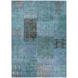 5' X 8' Teal Blue Aqua And Gray Patchwork Washable Indoor Outdoor Area Rug