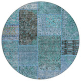 8' Teal Blue Aqua And Gray Round Patchwork Washable Indoor Outdoor Area Rug