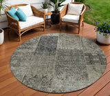 8' Taupe Brown And Charcoal Round Patchwork Washable Indoor Outdoor Area Rug