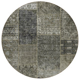 8' Taupe Brown And Charcoal Round Patchwork Washable Indoor Outdoor Area Rug