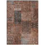 3' X 5' Terra Cotta Copper And Charcoal Patchwork Washable Indoor Outdoor Area Rug