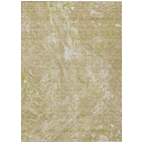 8' X 10' Beige Ivory And Artichoke Green Abstract Washable Indoor Outdoor Area Rug