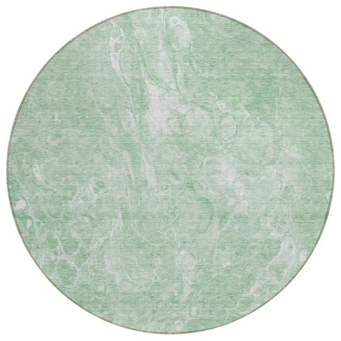 8' Mint Green Sage And Ivory Round Abstract Washable Indoor Outdoor Area Rug