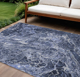 5' X 8' Navy Blue And Gray Abstract Washable Indoor Outdoor Area Rug