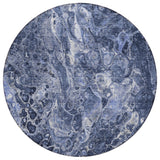 8' Navy Blue And Gray Round Abstract Washable Indoor Outdoor Area Rug