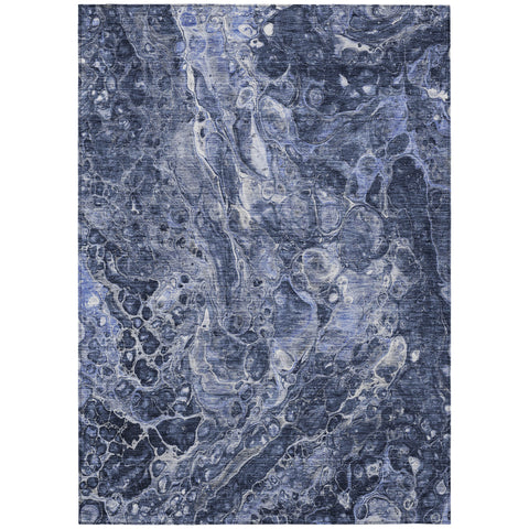 8' X 10' Navy Blue And Gray Abstract Washable Indoor Outdoor Area Rug