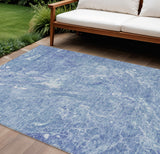 8' X 10' Sky Blue And Navy Blue Abstract Washable Indoor Outdoor Area Rug