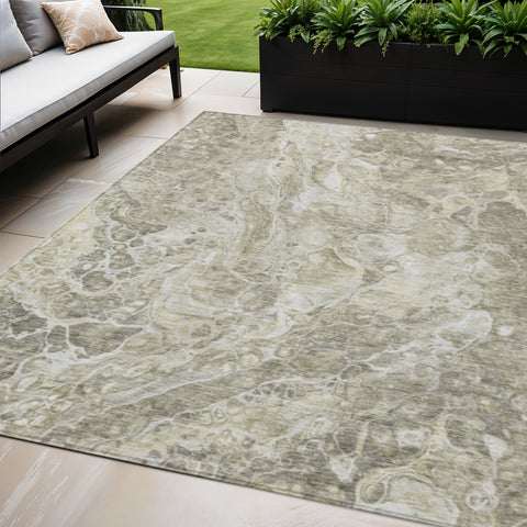 5' X 8' Tan Brown And Beige Abstract Washable Indoor Outdoor Area Rug
