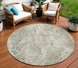 8' Tan Brown And Beige Round Abstract Washable Indoor Outdoor Area Rug