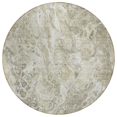 8' Tan Brown And Beige Round Abstract Washable Indoor Outdoor Area Rug
