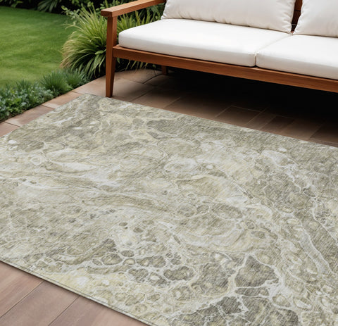 8' X 10' Tan Brown And Beige Abstract Washable Indoor Outdoor Area Rug
