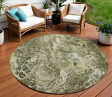 8' Taupe Chocolate And Beige Round Abstract Washable Indoor Outdoor Area Rug