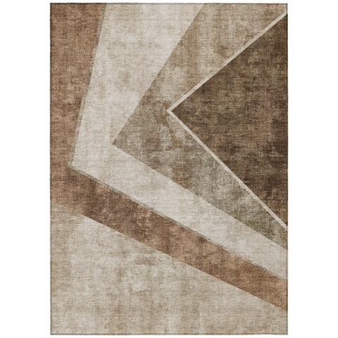 3' X 5' Brown And Beige Geometric Washable Indoor Outdoor Area Rug