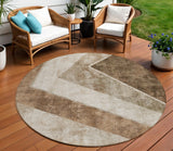 8' Brown And Beige Round Geometric Washable Indoor Outdoor Area Rug