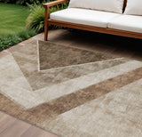 8' X 10' Brown And Beige Geometric Washable Indoor Outdoor Area Rug