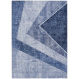 5' X 8' Navy Blue And Denim Blue Geometric Washable Indoor Outdoor Area Rug