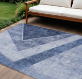 8' X 10' Navy Blue And Denim Blue Geometric Washable Indoor Outdoor Area Rug