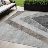 5' X 8' Gray Silver And Charcoal Geometric Washable Indoor Outdoor Area Rug