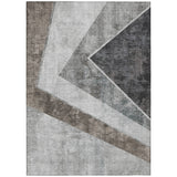5' X 8' Gray Silver And Charcoal Geometric Washable Indoor Outdoor Area Rug