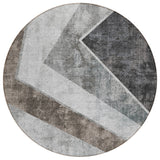 8' Gray Silver And Charcoal Round Geometric Washable Indoor Outdoor Area Rug