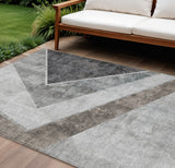 8' X 10' Gray Silver And Charcoal Geometric Washable Indoor Outdoor Area Rug