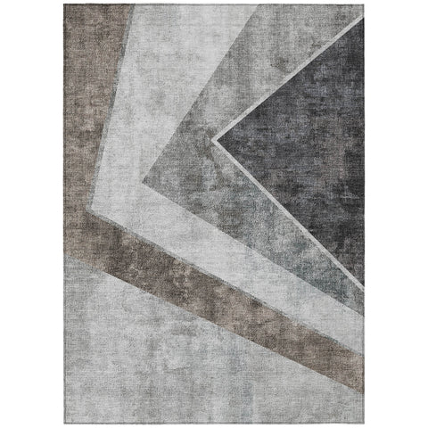 8' X 10' Gray Silver And Charcoal Geometric Washable Indoor Outdoor Area Rug