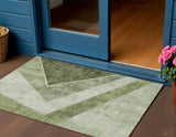 3' X 5' Olive Green And Artichoke Green Geometric Washable Indoor Outdoor Area Rug