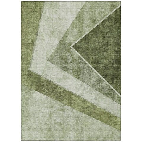 3' X 5' Olive Green And Artichoke Green Geometric Washable Indoor Outdoor Area Rug