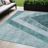 5' X 8' Teal Blue Aqua And Blue Geometric Washable Indoor Outdoor Area Rug