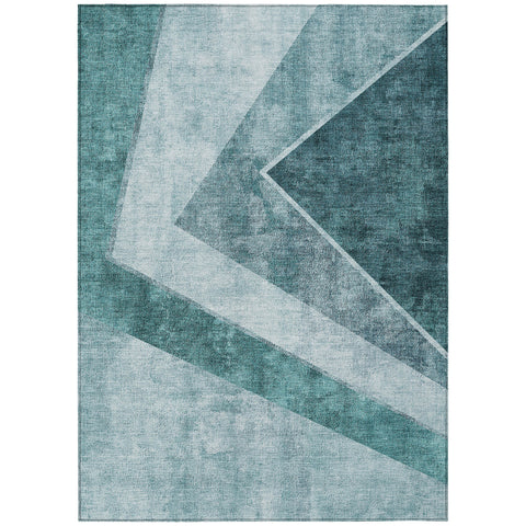 8' X 10' Teal Blue Aqua And Blue Geometric Washable Indoor Outdoor Area Rug