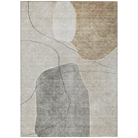 5' X 8' Beige Brown And Taupe Abstract Washable Indoor Outdoor Area Rug