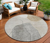 8' Beige Brown And Taupe Round Abstract Washable Indoor Outdoor Area Rug
