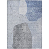 5' X 8' Denim Blue And Sky Blue Abstract Washable Indoor Outdoor Area Rug