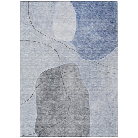 8' X 10' Denim Blue And Sky Blue Abstract Washable Indoor Outdoor Area Rug
