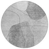 8' Gray Charcoal And Silver Round Abstract Washable Indoor Outdoor Area Rug