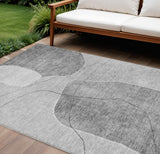 8' X 10' Gray Charcoal And Silver Abstract Washable Indoor Outdoor Area Rug