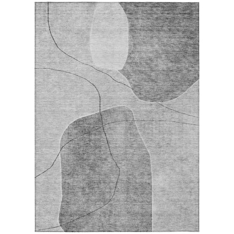 8' X 10' Gray Charcoal And Silver Abstract Washable Indoor Outdoor Area Rug