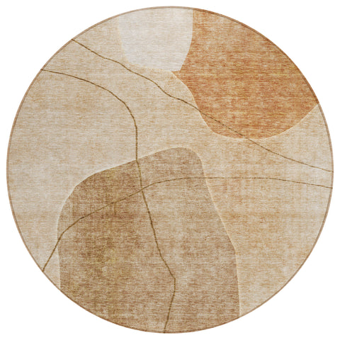 8' Orange Copper And Terra Cotta Round Abstract Washable Indoor Outdoor Area Rug