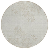 8' Beige Tan And Ivory Round Floral Washable Indoor Outdoor Area Rug