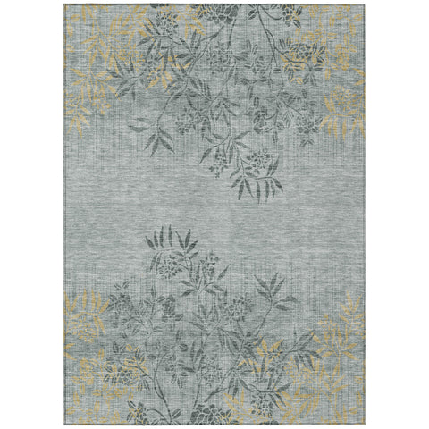 3' X 5' Gray Charcoal And Gold Floral Washable Indoor Outdoor Area Rug