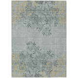 8' X 10' Gray Charcoal And Gold Floral Washable Indoor Outdoor Area Rug