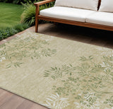 8' X 10' Khaki Ivory And Green Floral Washable Indoor Outdoor Area Rug