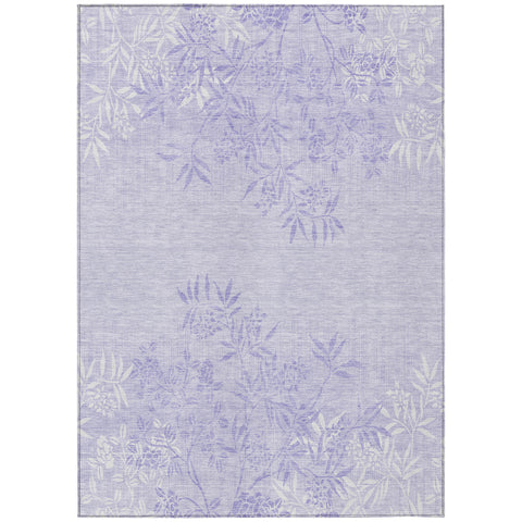 5' X 8' Lilac Purple And Ivory Floral Washable Indoor Outdoor Area Rug